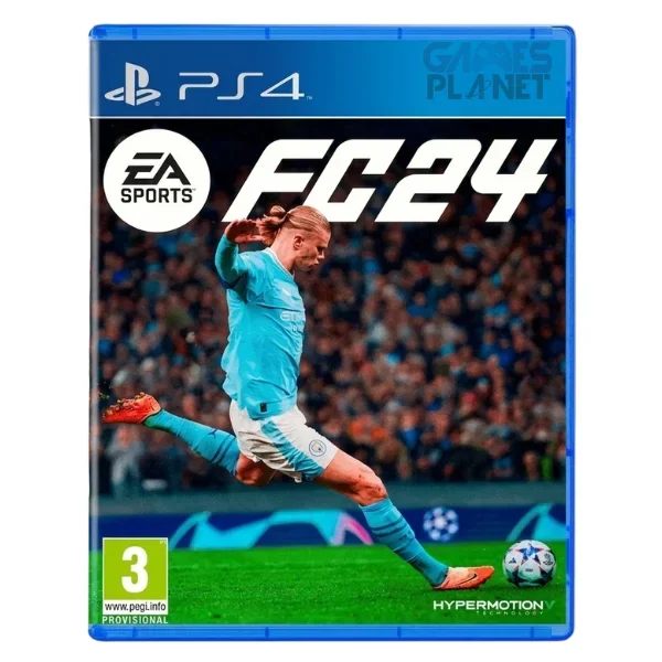 EA SPORTS FC 24 PS4 game cover featuring official EA SPORTS FC branding with professional football players and the PlayStation 4 banner at the top.