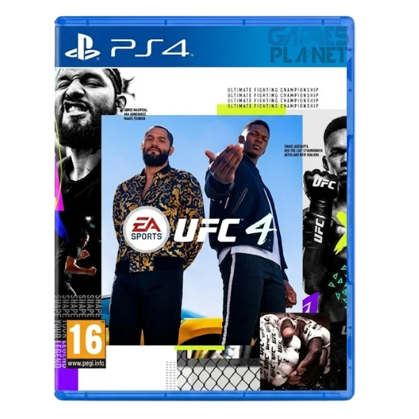 UFC 4 PS4 game cover featuring official EA SPORTS UFC 4 branding with a professional MMA fighter and the PlayStation 4 banner at the top.