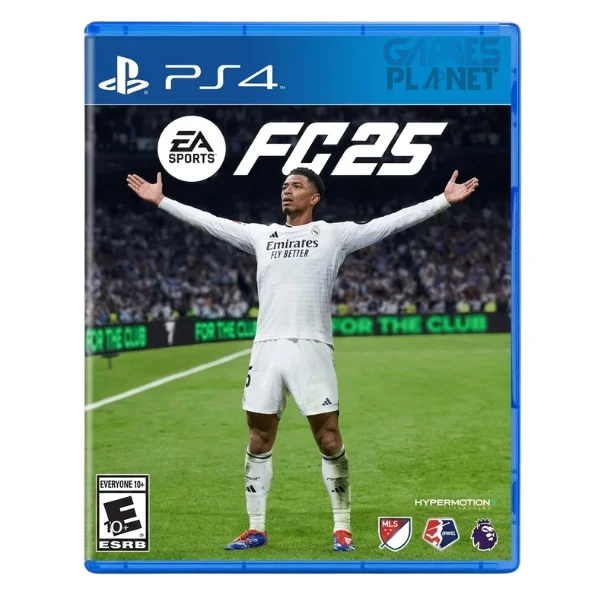 EA SPORTS FC 25 PS4 game cover featuring official EA SPORTS FC branding with professional football players and the PlayStation 4 banner at the top.
