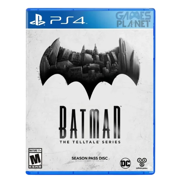 Batman: The Telltale Series PS4 game cover featuring Batman standing over Gotham City in Telltale Games' choice-driven adventure experience.