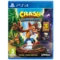 Crash Bandicoot N. Sane Trilogy PS4 game cover featuring Crash Bandicoot running toward the viewer with Aku Aku floating beside him, surrounded by lush jungle scenery and iconic characters, with the PlayStation 4 banner at the top.
