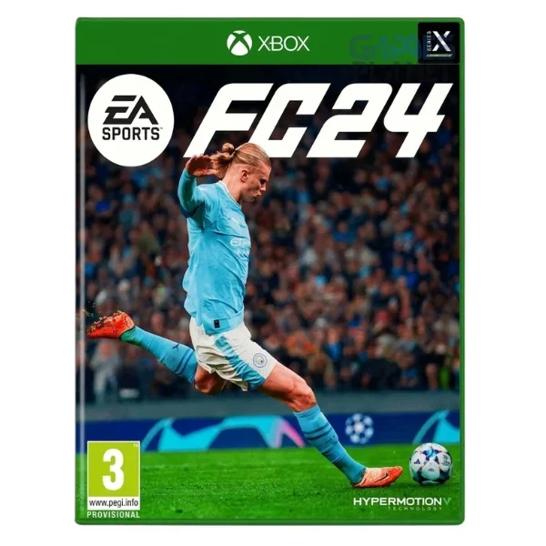 EA SPORTS FC 24 Xbox One game cover featuring official EA SPORTS FC branding with professional football players and the Xbox One banner at the top.