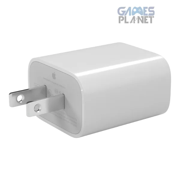 Apple 18W USB-C Power Adapter in white featuring a USB-C charging port, compact design, and fast charging support for compatible iPhone and iPad devices.