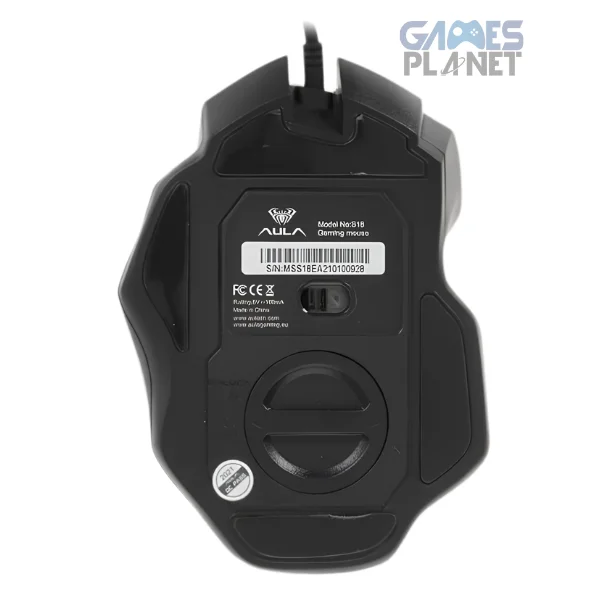 AULA S18 RGB wired gaming mouse with 7 programmable buttons and adjustable 6400 DPI.