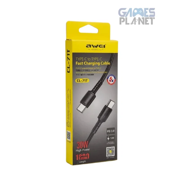 AWEI CL-71T Type-C to Type-C 30W Fast Charging Cable