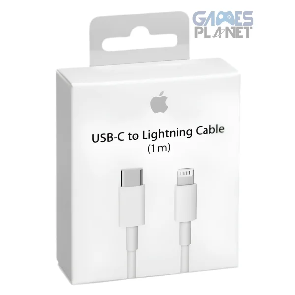 Apple USB-C to Lightning Cable with USB-C and Lightning connectors, designed for fast charging, data syncing, and reliable connectivity with compatible Apple devices.