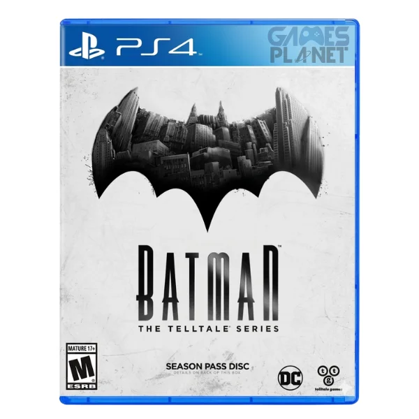 Batman: The Telltale Series PS4 game cover featuring Batman standing over Gotham City in Telltale Games' choice-driven adventure experience.